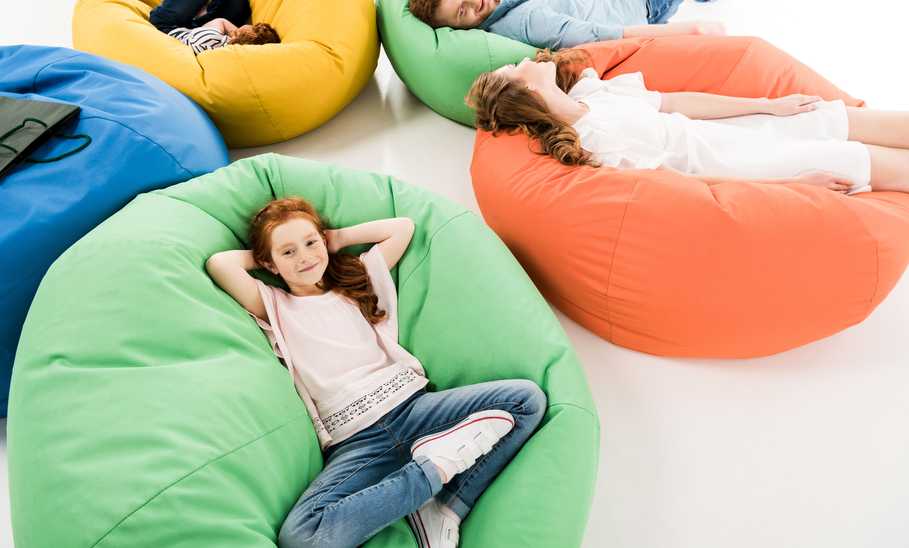 Family on bean bag chairs