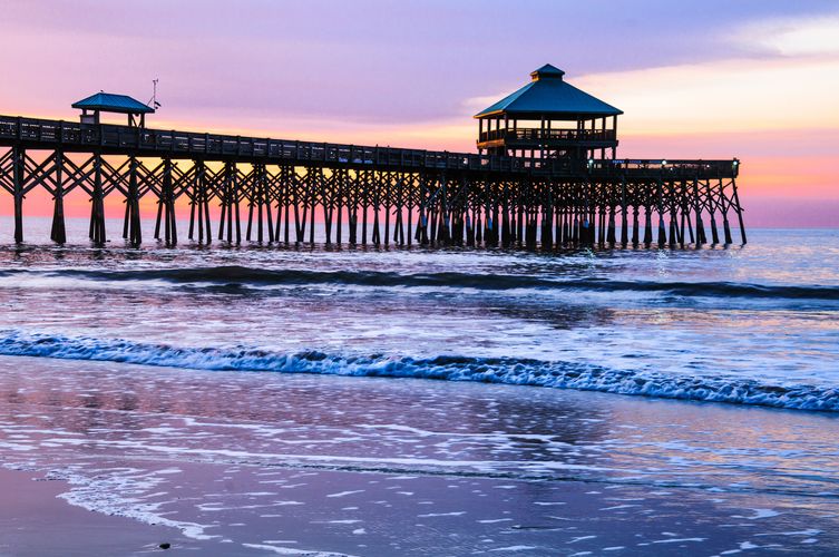 Sunrise behind the pier at Folly Beach South Carolina